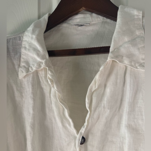CP Shades 100% Linen Preshrunk Collared Button Down Blouse Womens Medium White - Picture 2 of 7